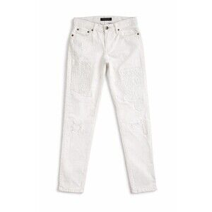 Lauren Ralph Lauren Eyelet Patchwork Jeans Womens 8 Relaxed Tapered White Denim